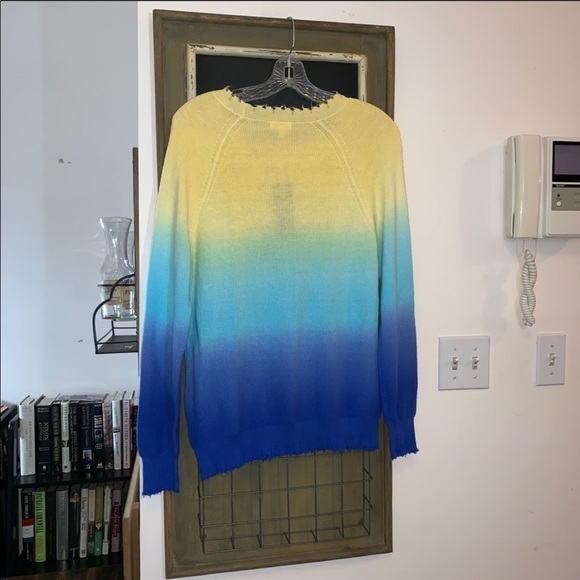 Minnie Rose Women's Blue Distressed Ombré Sweater - Picture 8 of 8